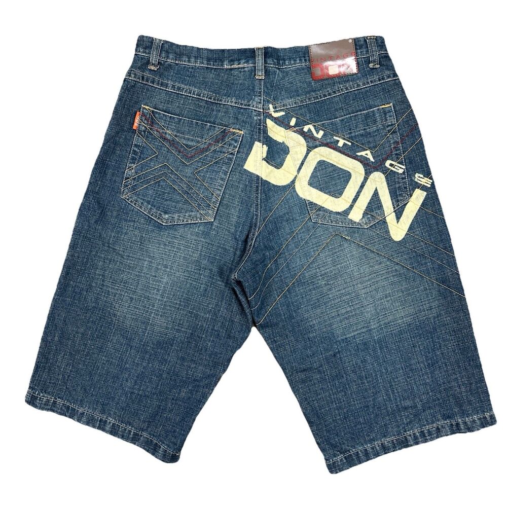 Vintage Don Blue Denim Shorts Men’s Embroidered Baggy Y2K Size 34